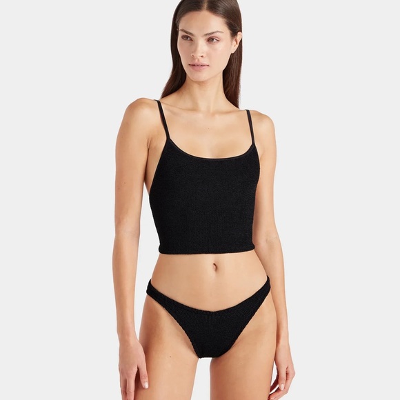 Hunza G Other - New Hunza G Strap Bikini Set Black Crinkle Noir Tankini Tank Stretchy One Size